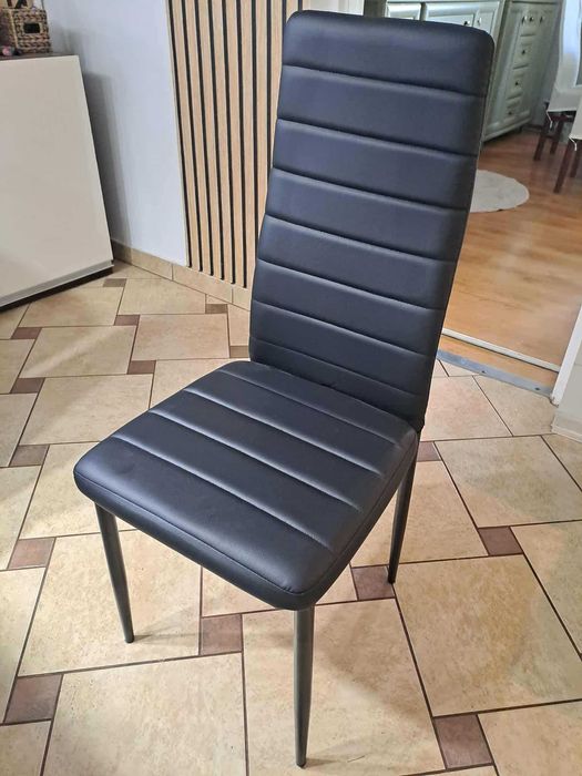 Krzesła x8 czarne tapicerowane - ekoskóra