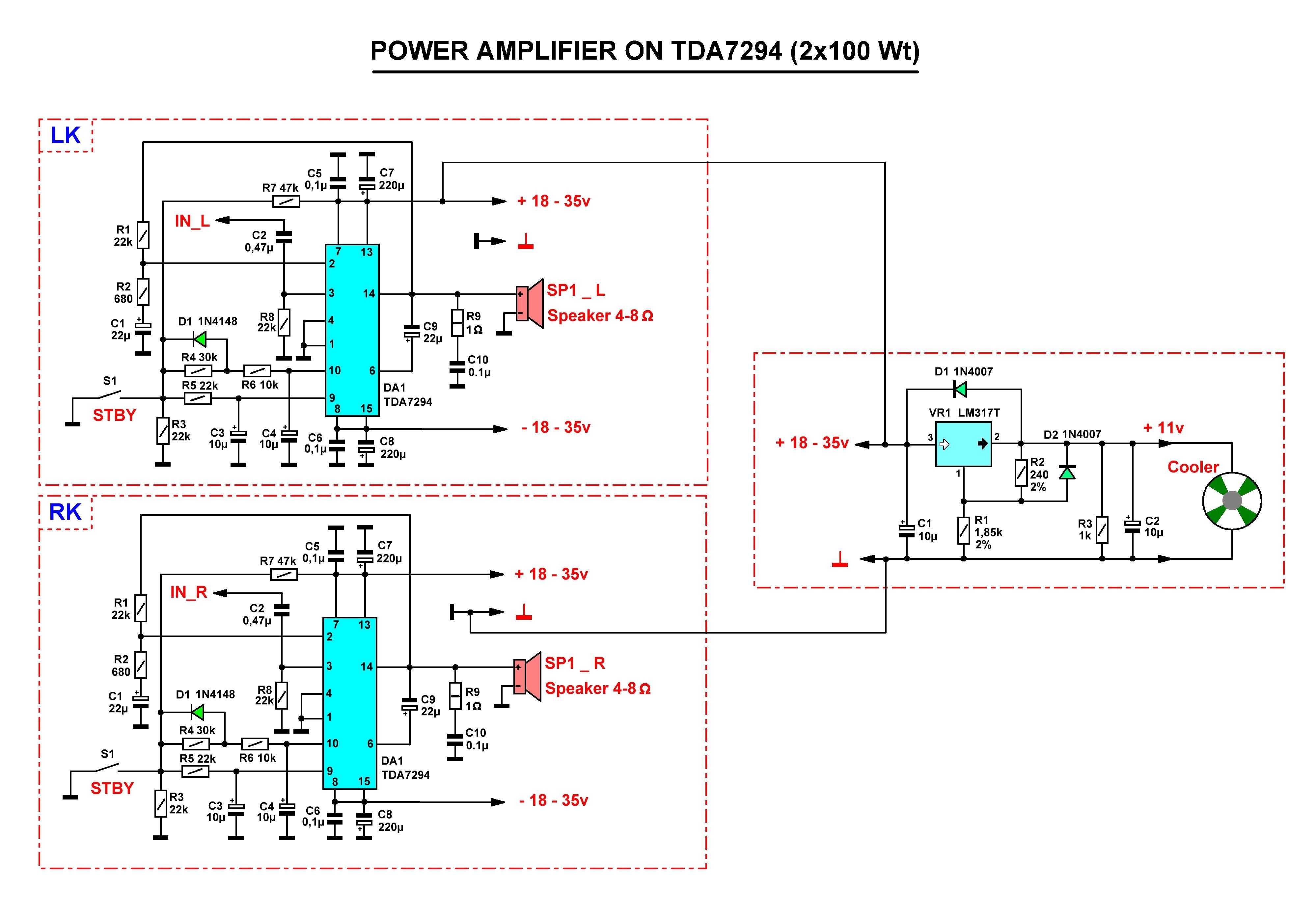 Усилитель мощности (блок УНЧ) на TDA7294 (2х100 Вт)