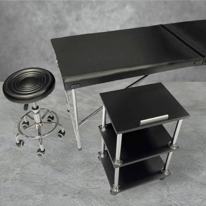 Стартовий набір «beauty» чорний: косметологічна кушетка,етажерка,стул.