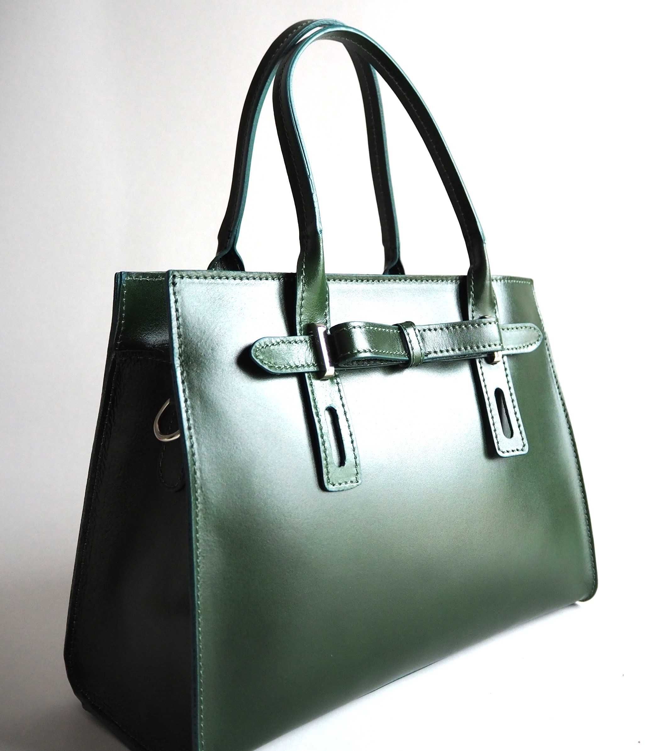 Bolsa elegante de couro genuíno verde para mulher fabricada na Itália