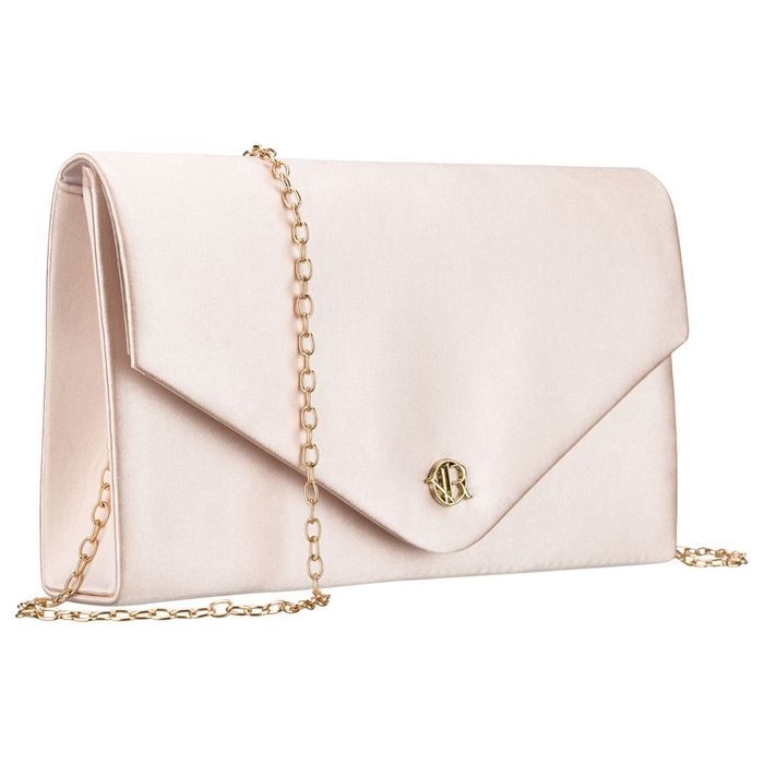 mała kopertówka damska wykonana z tkaniny syntetycznej w beżowym