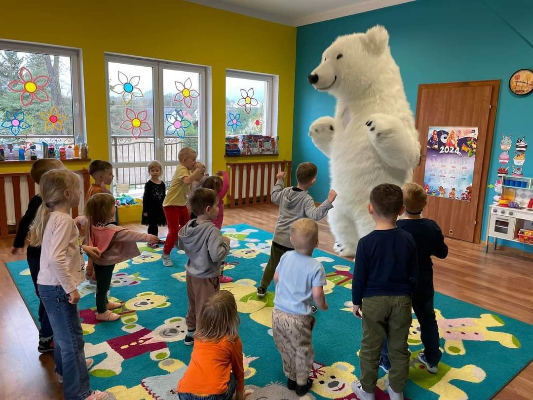 Biały Miś Barni żywa maskotka na imprezę