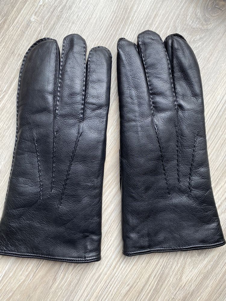 Skórzane rękawiczki męskie z 4 palcami. Czarne. M