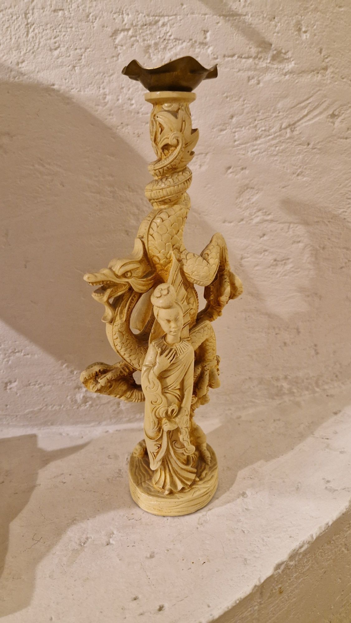 Stary ŚWIECZNIK/RZEŹBA/FIGURA azjatycka kolekcjonerska tworzywo vintag