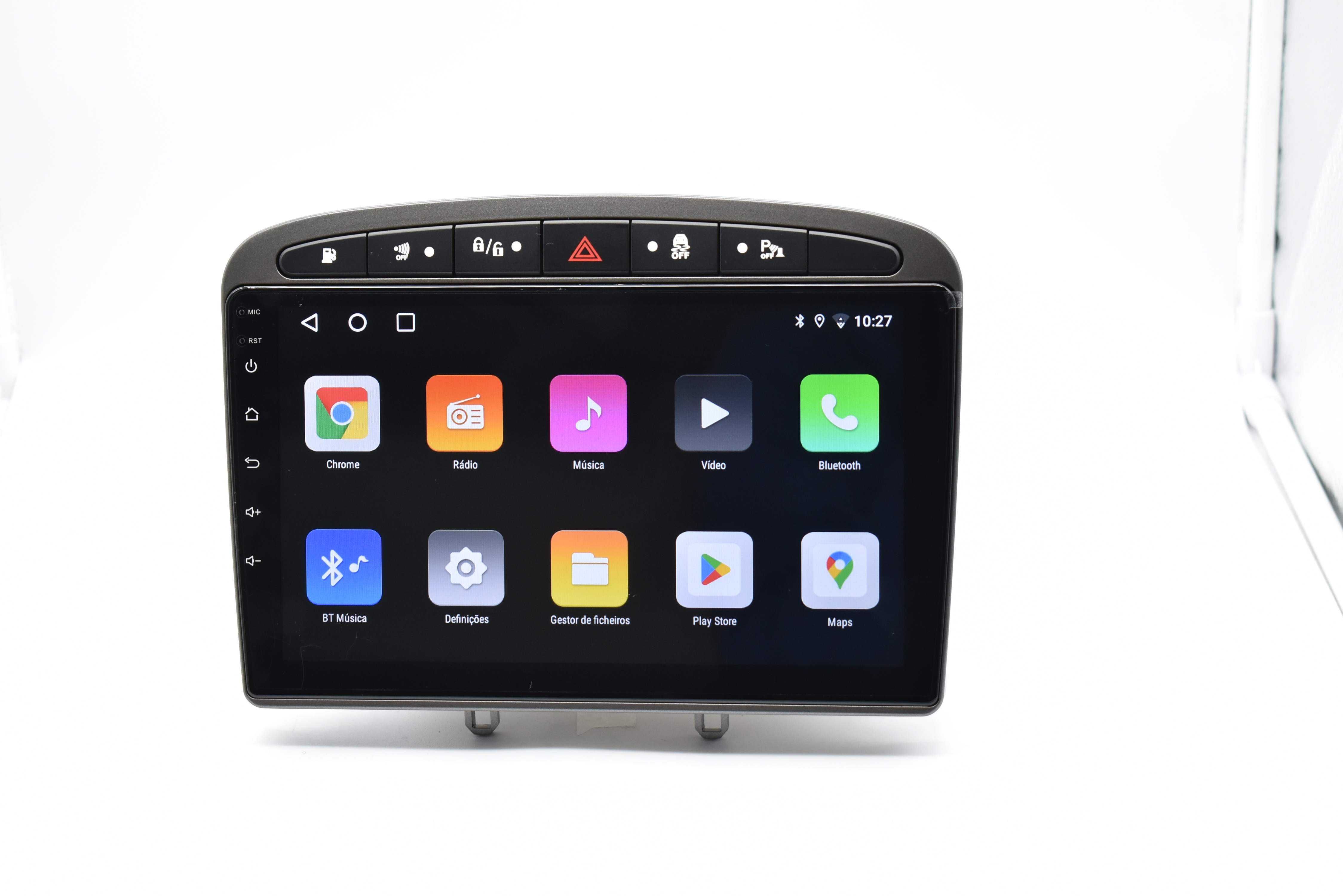 Rádio 2 DIN Android Peugeot 308 e Peugeot 408 moldura Cinza + câmara