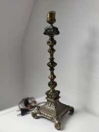 Старовинна бронзова висока лампа, керамічний цоколь.
