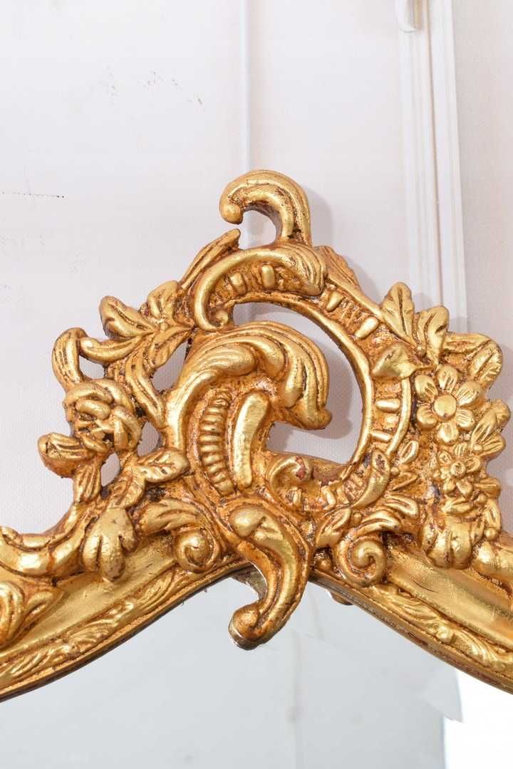 Pałacowe Drewniane Złote Smukłe Lustro z Francji - Piękna Rama - 110