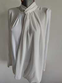 Markowa elegancka biała bluzka Patrizia Dini r 48 długi rękaw do biura