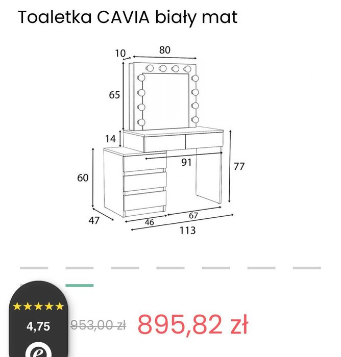 Toaletka z lustrem + żarówki LED