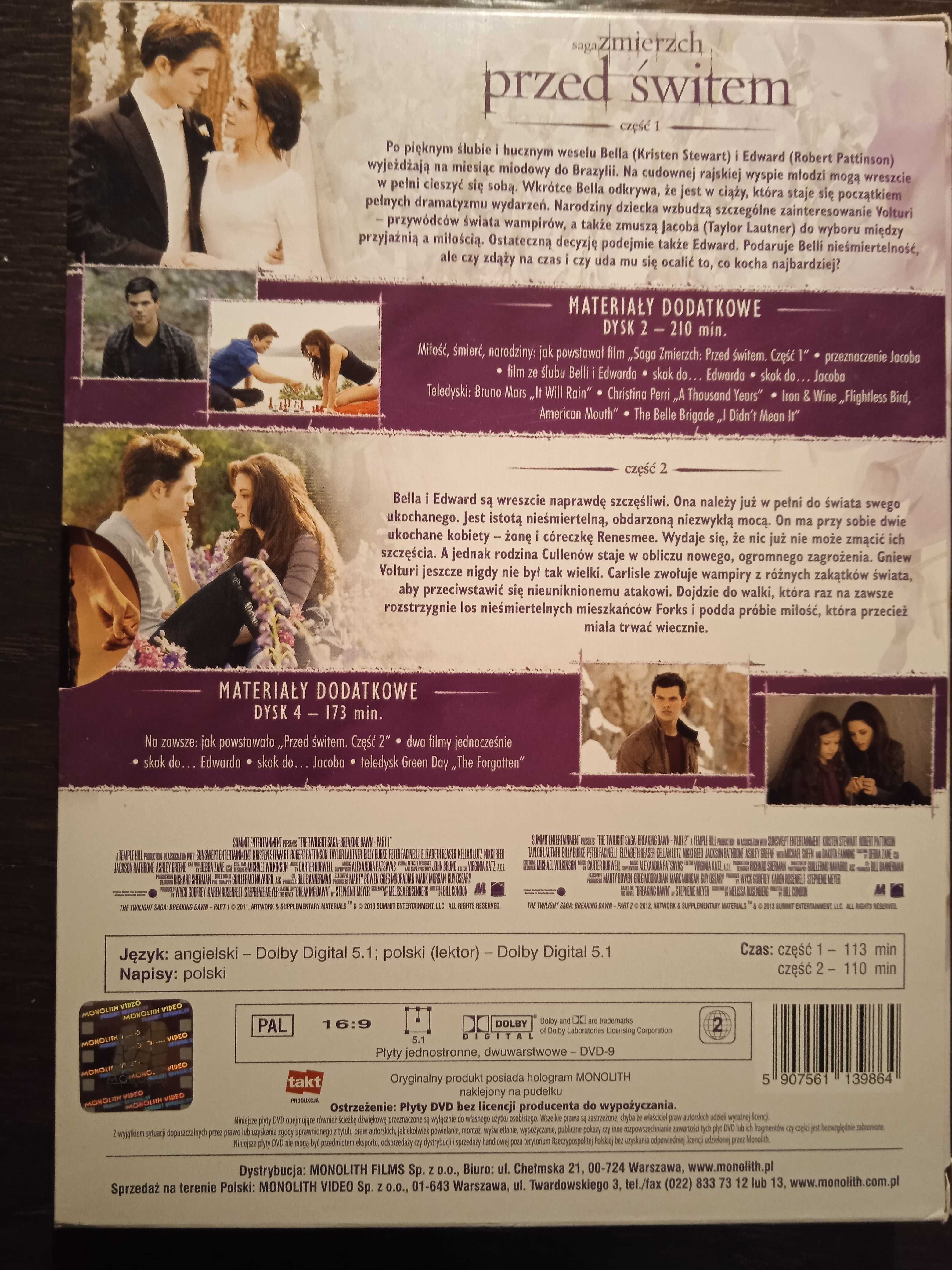 Zmierzch przed świtem cz. 1 i 2 Edycja limitowana Horror DVD x4 nowa