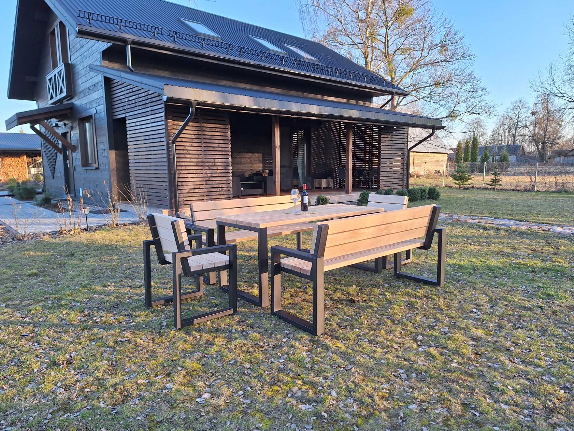 LOFTOWY Zestaw Ogrodowy Loft Metalowe Nogi Solidny Profil Deski BUK