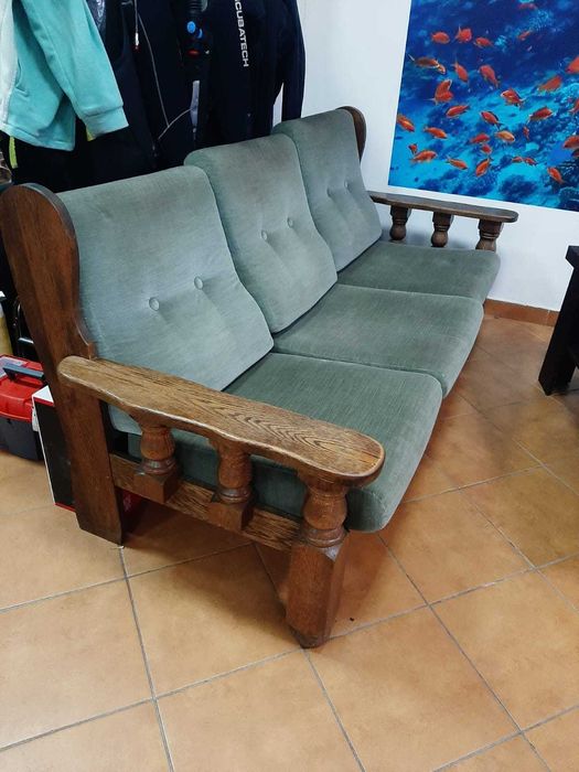 Komplet wypoczynkowy 3+1+1 drewniany kanapa fotele