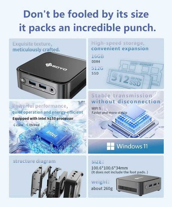Міні ПК Soyo M4 Plus2 N150 16GB/512GB