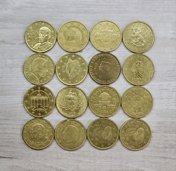 Монеты 1 и 2 Евро, € (биметалл), 50, 20, 10, 5, 2,1 евро центов