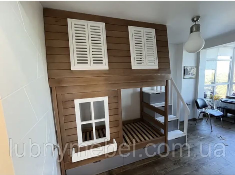 Ліжко двоярусне, двоповерхове, двухъярусная деревянная кровать Капучин