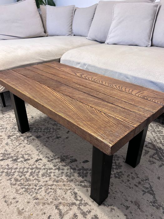 Stolik kawowy drewno lite metalowe nogi