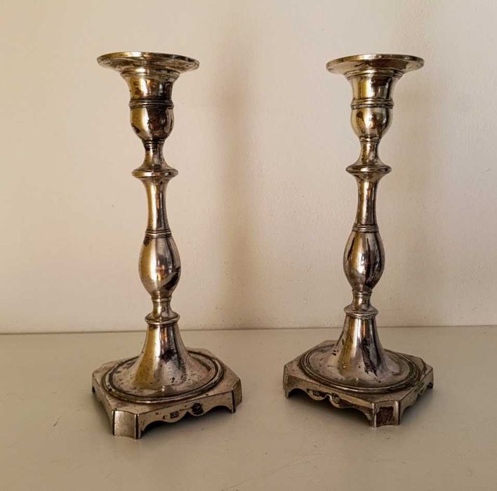 Par de candelabros antigos portugueses prata de lei punção Porto