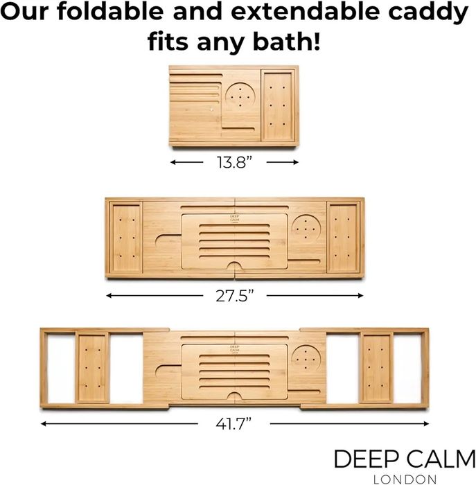 Taca podstawka bambusowa do wanny deep calm london 70cm regulowana