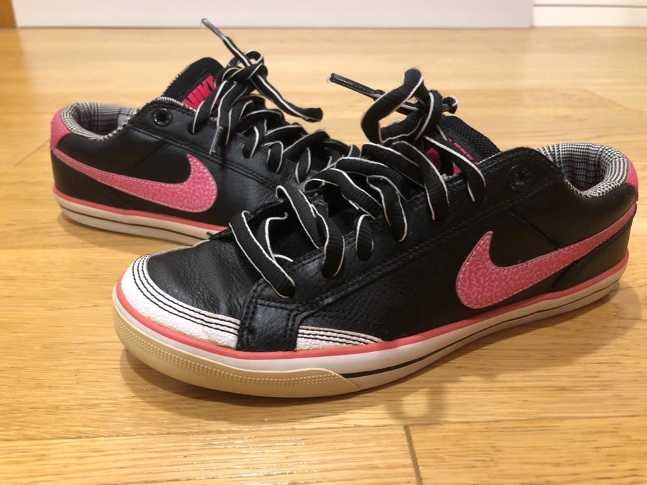 Czarne (różowe) skórzane buty sportowe przed kostkę, NIKE, 38 (24cm)