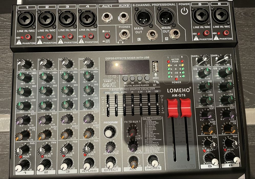 Mesa de Mistura Profissional 6 canais com Bluetooth/ Usb /Equalizador