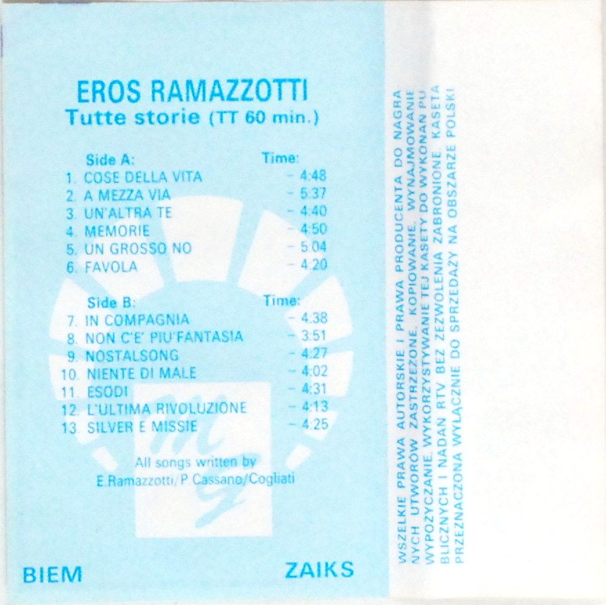 Eros Ramazzotti - Tutte Storie (kaseta) BDB