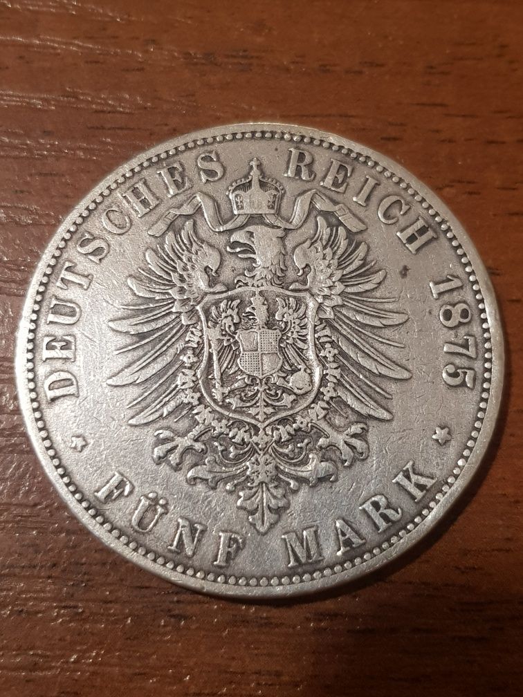 5 марок гамбург, 5 марок 1875 года