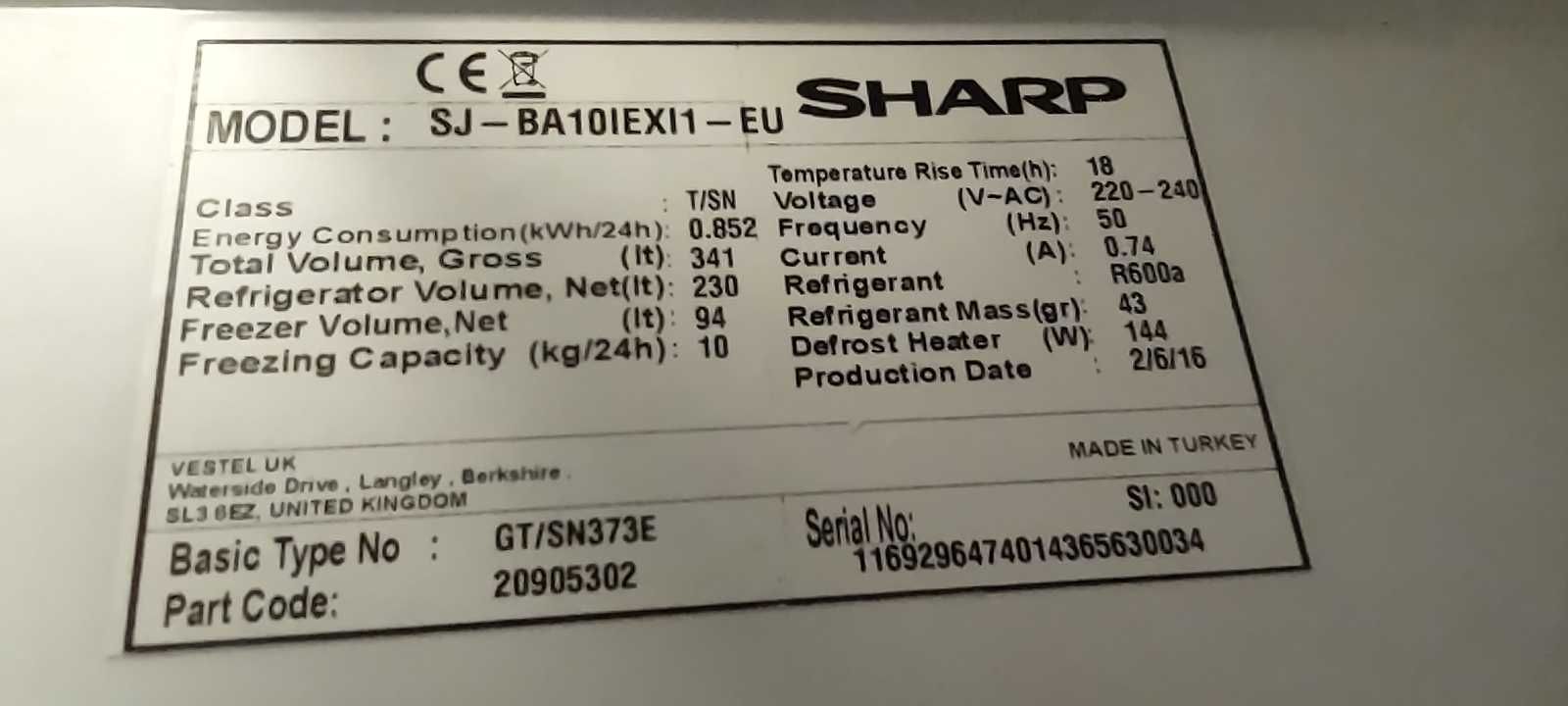 Sharp  SJ- BA10IEXI 1-EU INOX lodówko-zamrażarka wszystkie części