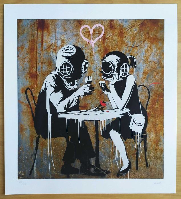 Banksy reprodukcja grafika "Think Tank" certyfikat