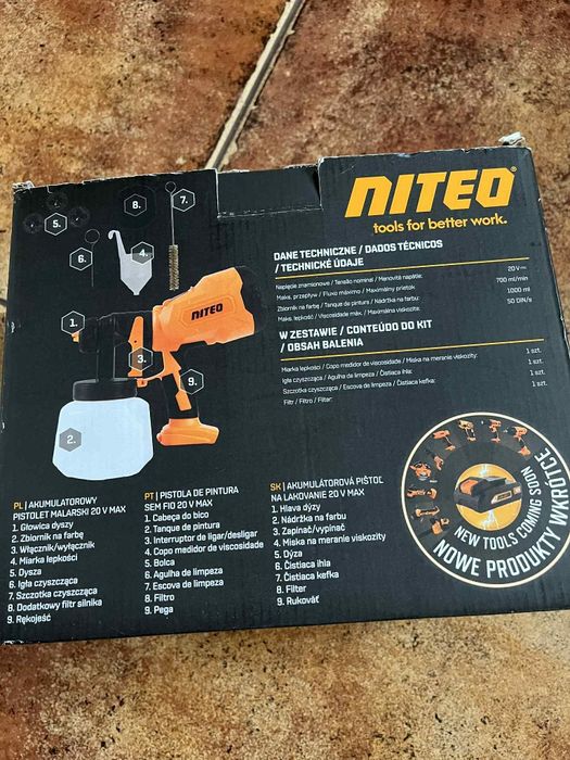 Nowy akumulatorowy pistolet malarski Niteo 20 V