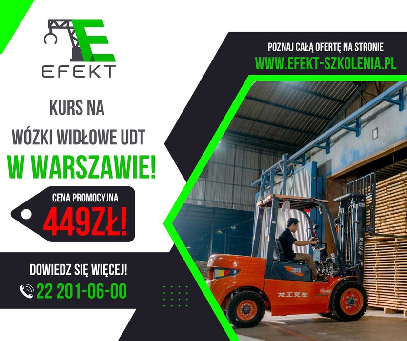 Kurs na wózki widłowe Warszawa. Cena promocyjna 449 zł