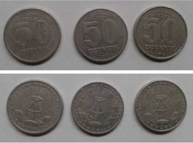 Monety niemieckie PFENNIG fenigi 1 fenig 5, 10, 20, 50 fenigów DDR NRD