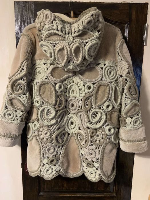 Дубленка эксклюзив Ирландское кружево, ручная работа р.50-52
