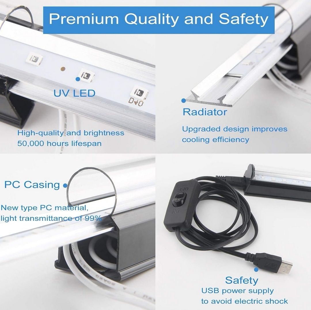 Czarny pasek świetlny UV LED: 10 W 0,3 m USB