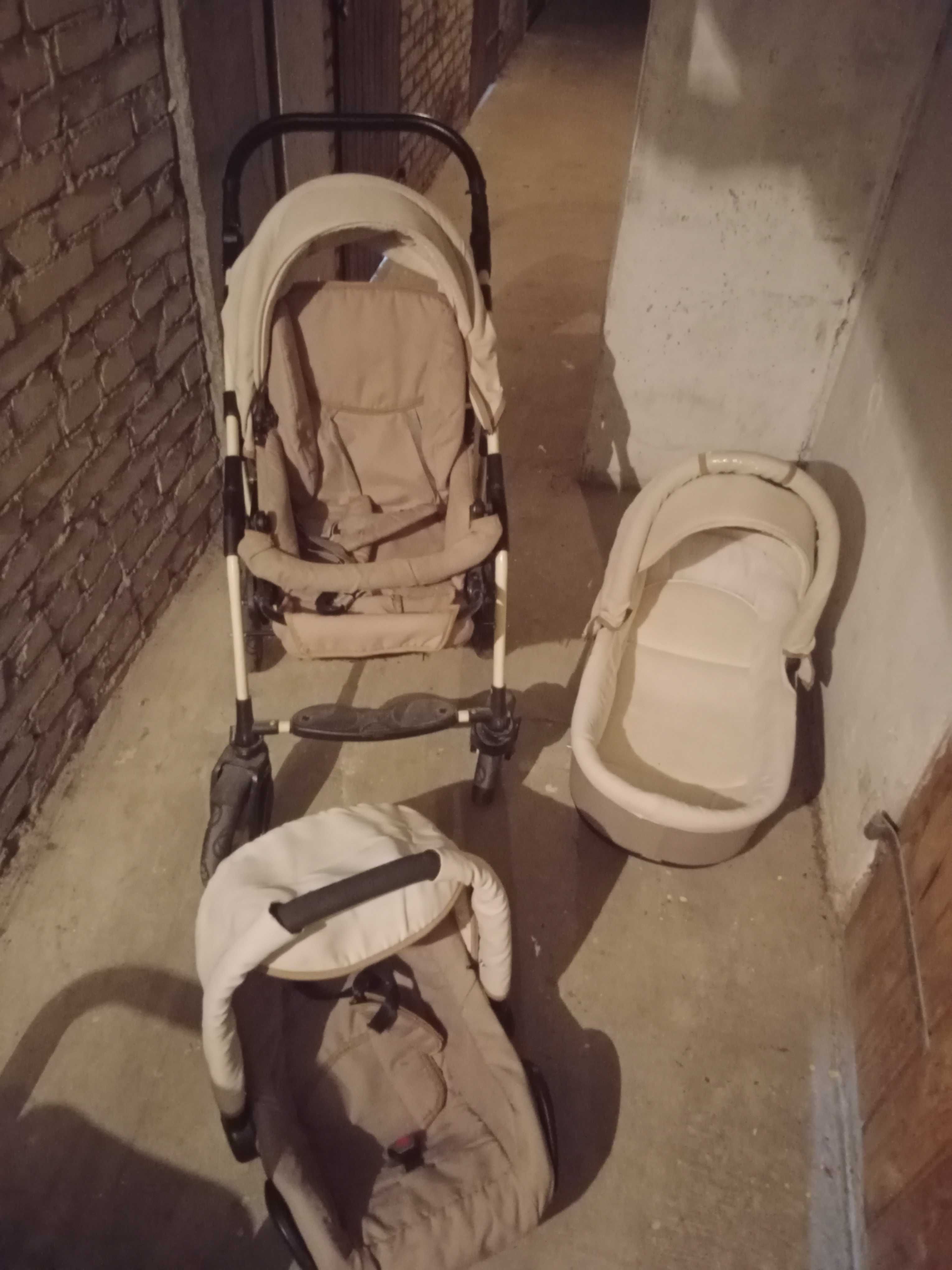 Wózek dziecięcy 3 w 1+krzesełko+ wózek typu "parasolka"+ akcesoria