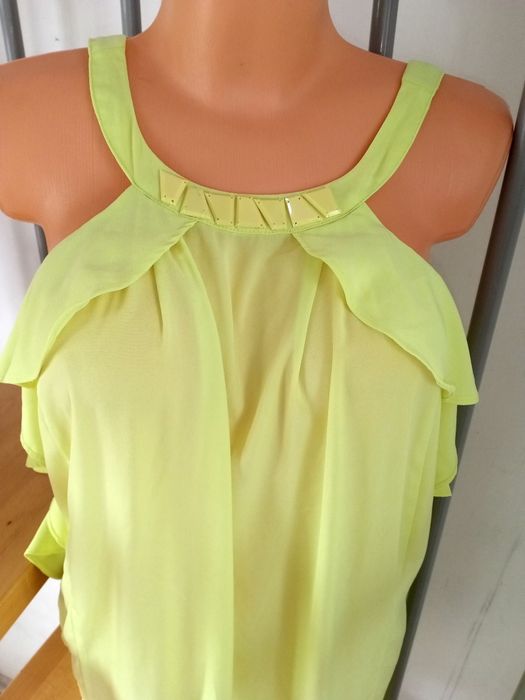 Sukienka letnia neonowy żółty z falbanami H&M