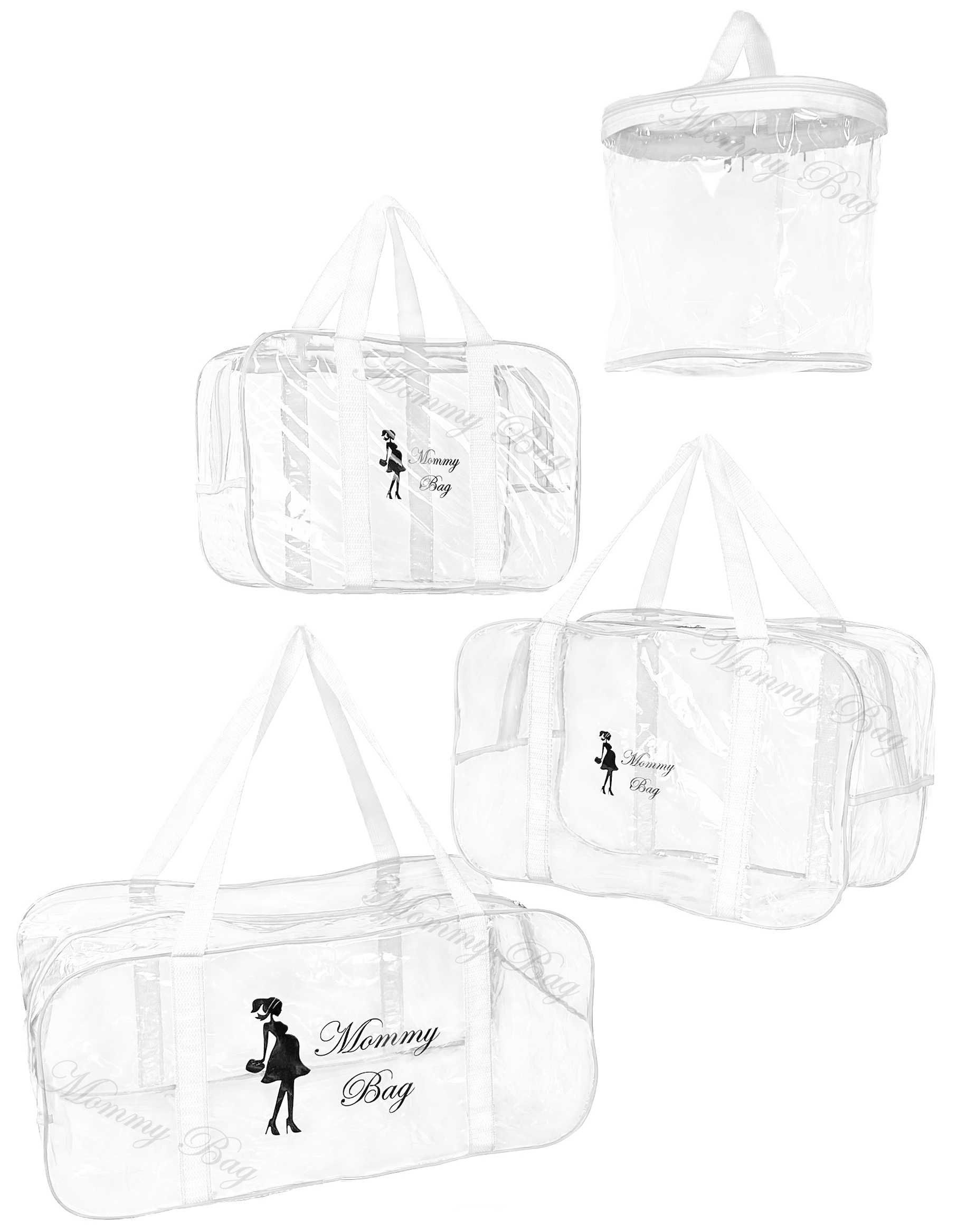 Набір із прозорих сумок у пологовий будинок (S, M, L + органайзер)