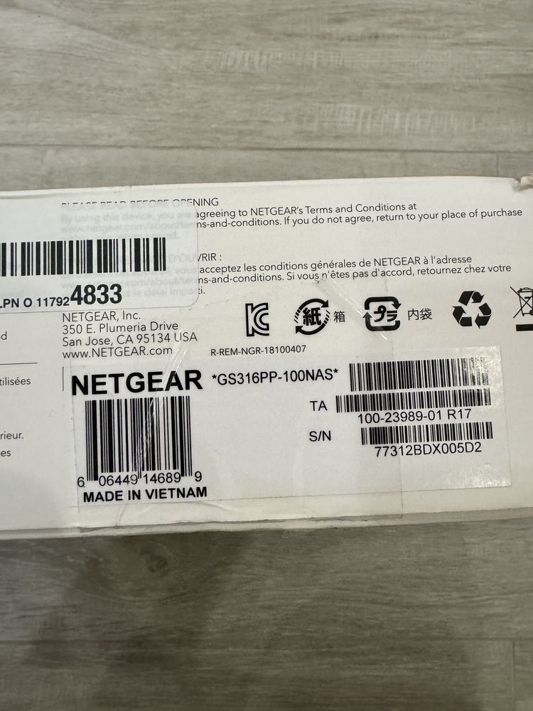 Комутатор NETGEAR GS316PP 16xGE PoE+ (183Вт), FlexPoE, некерований
