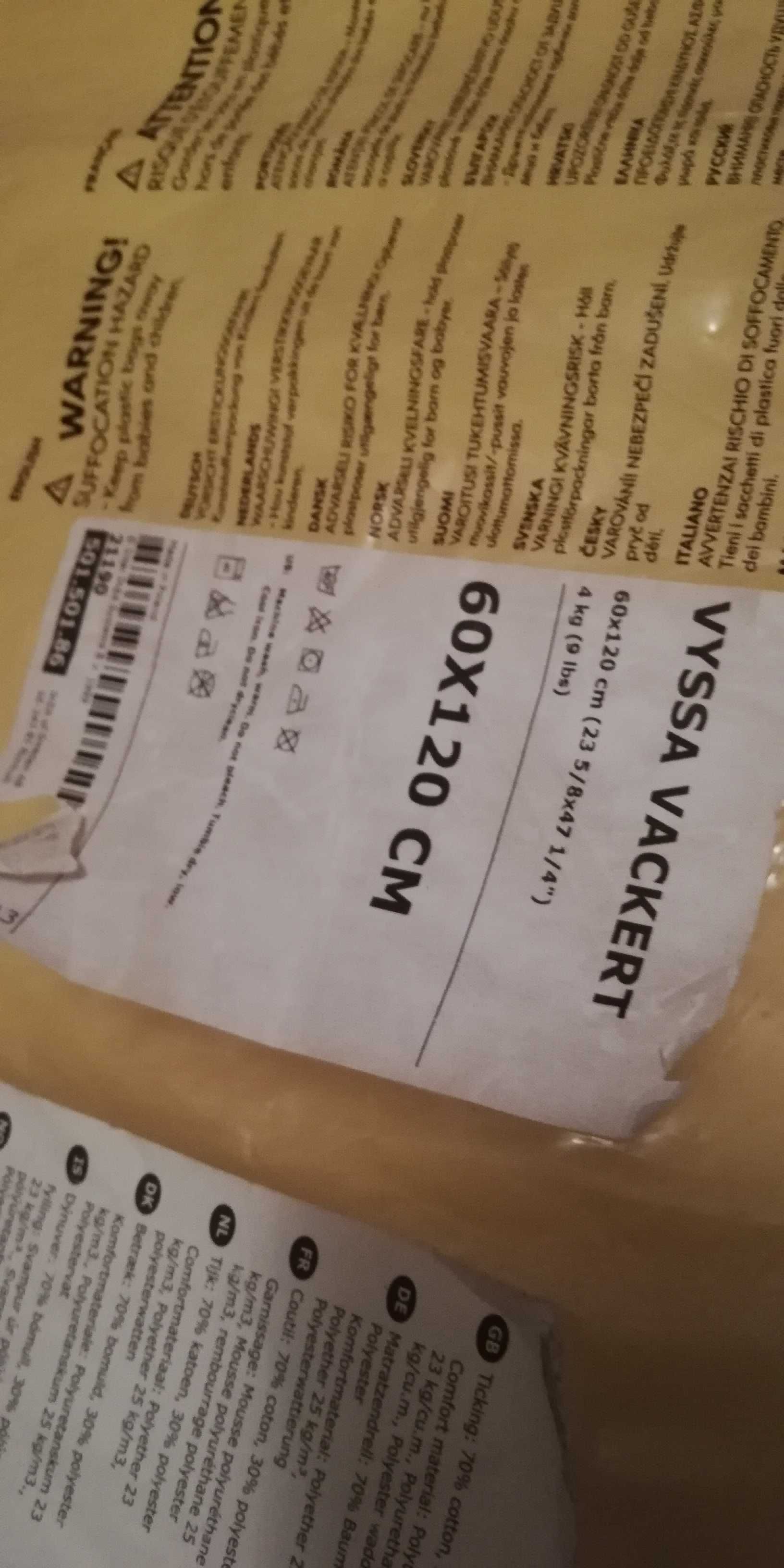 Materac 60 x 120 dziecięcy IKEA VYSSA + prześcieradła + pokrowce