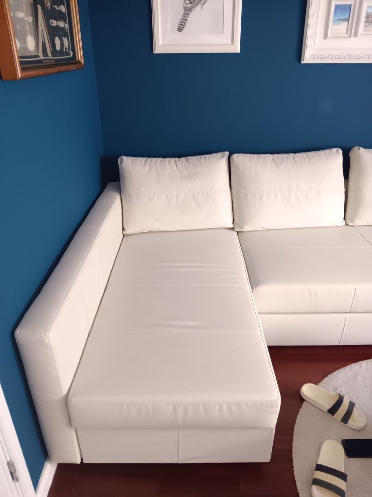 Sofa cama com chaise longue pele sintetica novo