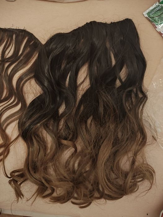 Treska clip in włosy ombre brąz blond czarny dopinka peruka 50cm taśma
