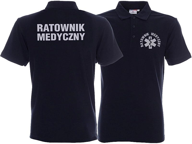 Koszulka Polo ratownicza granatowa męska odblaskowa FUNKCYJNA (M)