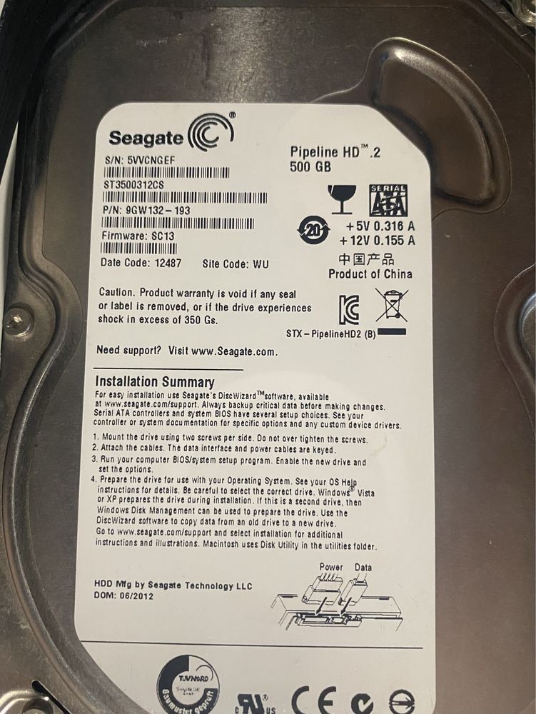 HDD 3.5 500GB Seagate Pipeline