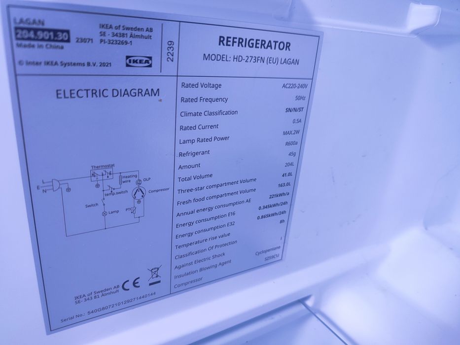 Frigorífico/Congelador 204L Lagan/IKEA excelente estado