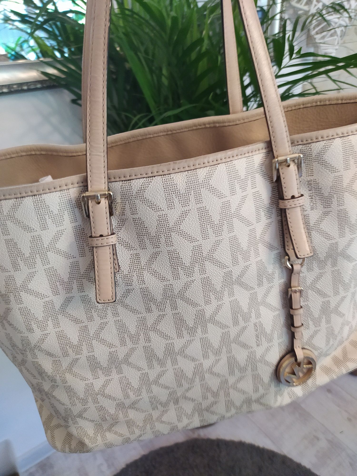 Beżowa,Oryginalna torebka shopper Michael Kors