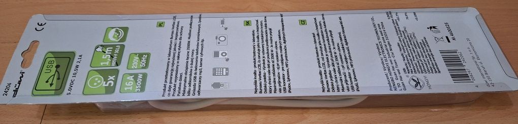 Przedłużacz 5-gniazdowy z USB 1,5m