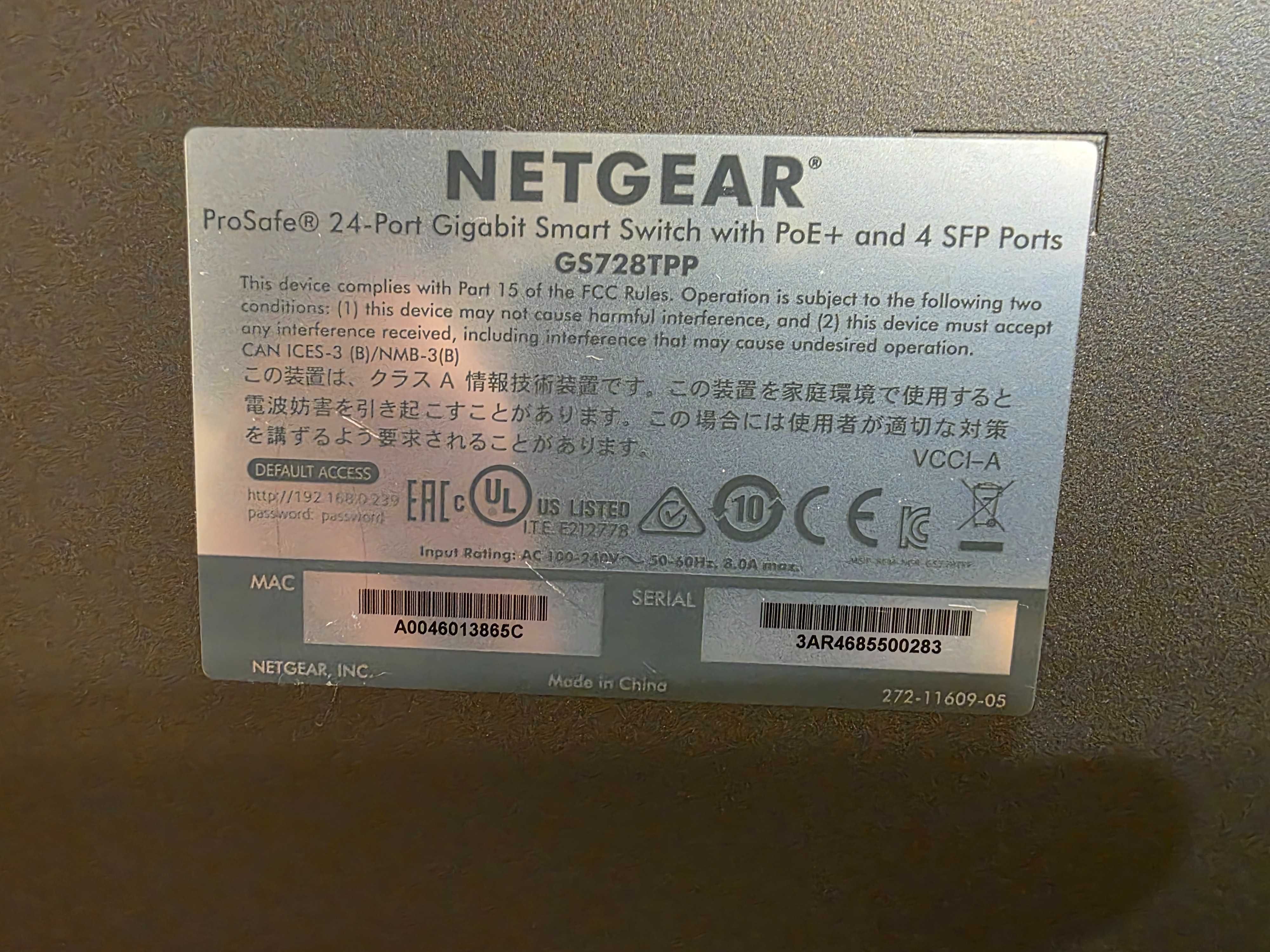 Switch Netgear ProSafe GS728TPP: 24 Portas Gigabit PoE+, 4 Portas SFP