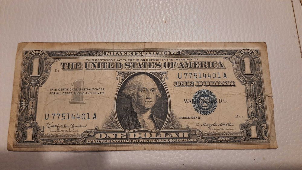 Banknot 1 USD silver certificate niebieska pieczęć 1957