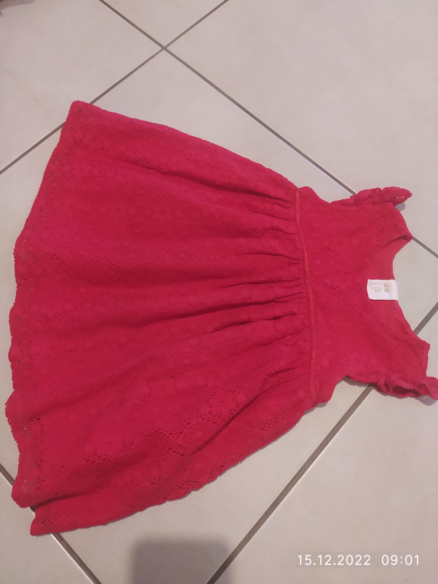 Sukienka H&M 86 czerwona koronkowa