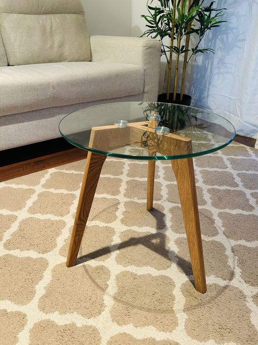 Mesa de apoio/ mesa de centro vidro e madeira