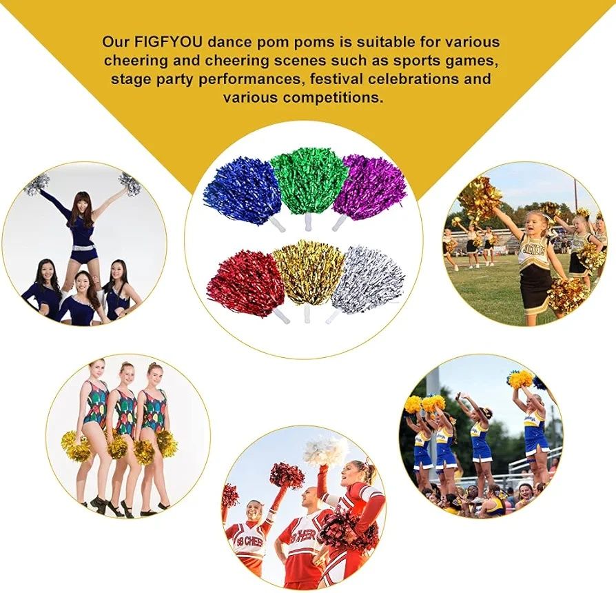 Pompony cheerleaderki kolorowe 12szt zestaw B733